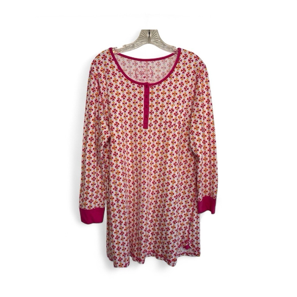 Jane & Bleecher Woman's Pink & Orange Heart Printed Nightshirt Long Sleeve XL